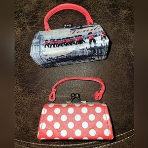 London & Polka Dot Lipstick Case with Handle Mini Purse - Red & BLACK